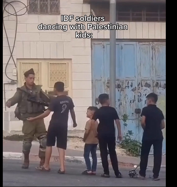 IDF soldiers dancing with Palestinian kids