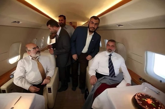 Hamas leaders on a private jet. Credit: Uzair Khattak’s FB page.