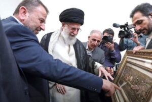 Saleh al-Arouri and Ayatollah Khamenei - Iran’s former leader. Credit: Hillel Fuld’s FB page.